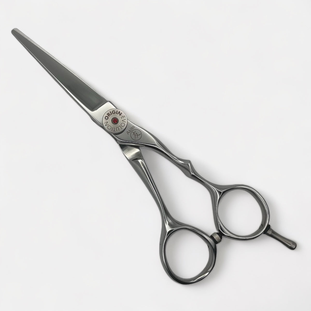 Evolve Hairdresser Scissors side angle on grey
