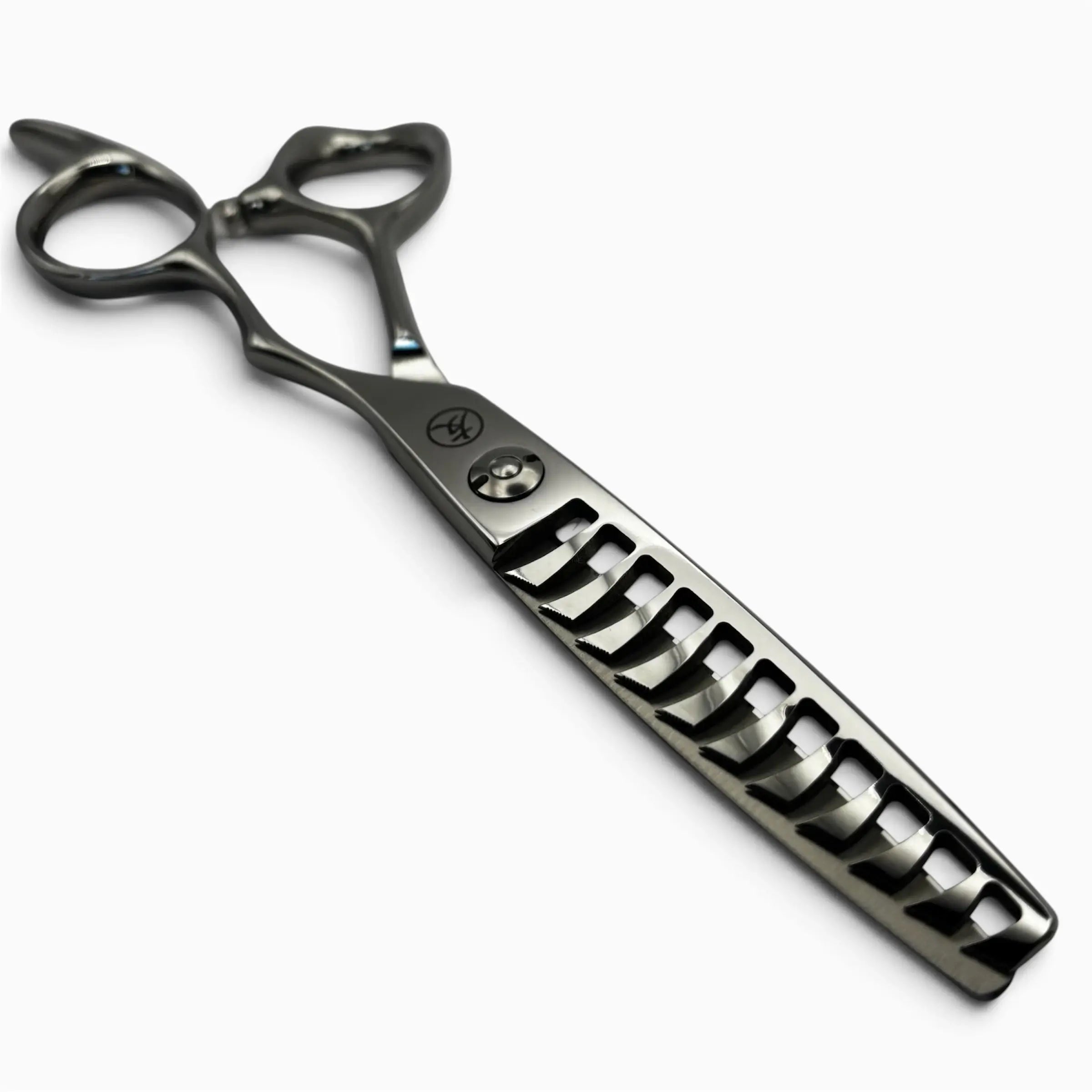 K-11W texturising scissors with 11 teeth and a sculpted offset handle, shown on a clean white background.