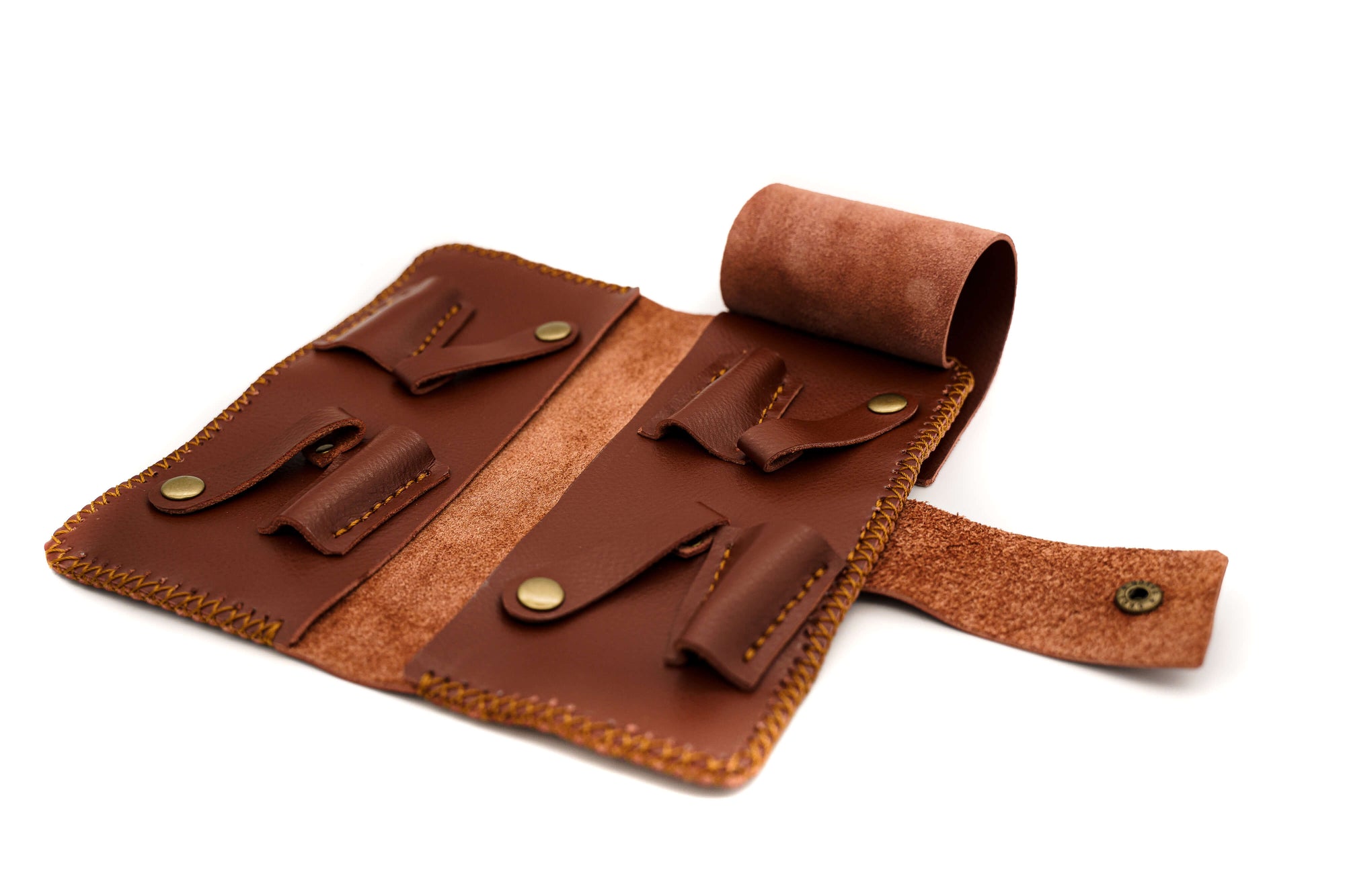 Tan leather 4pc cases side angle full open