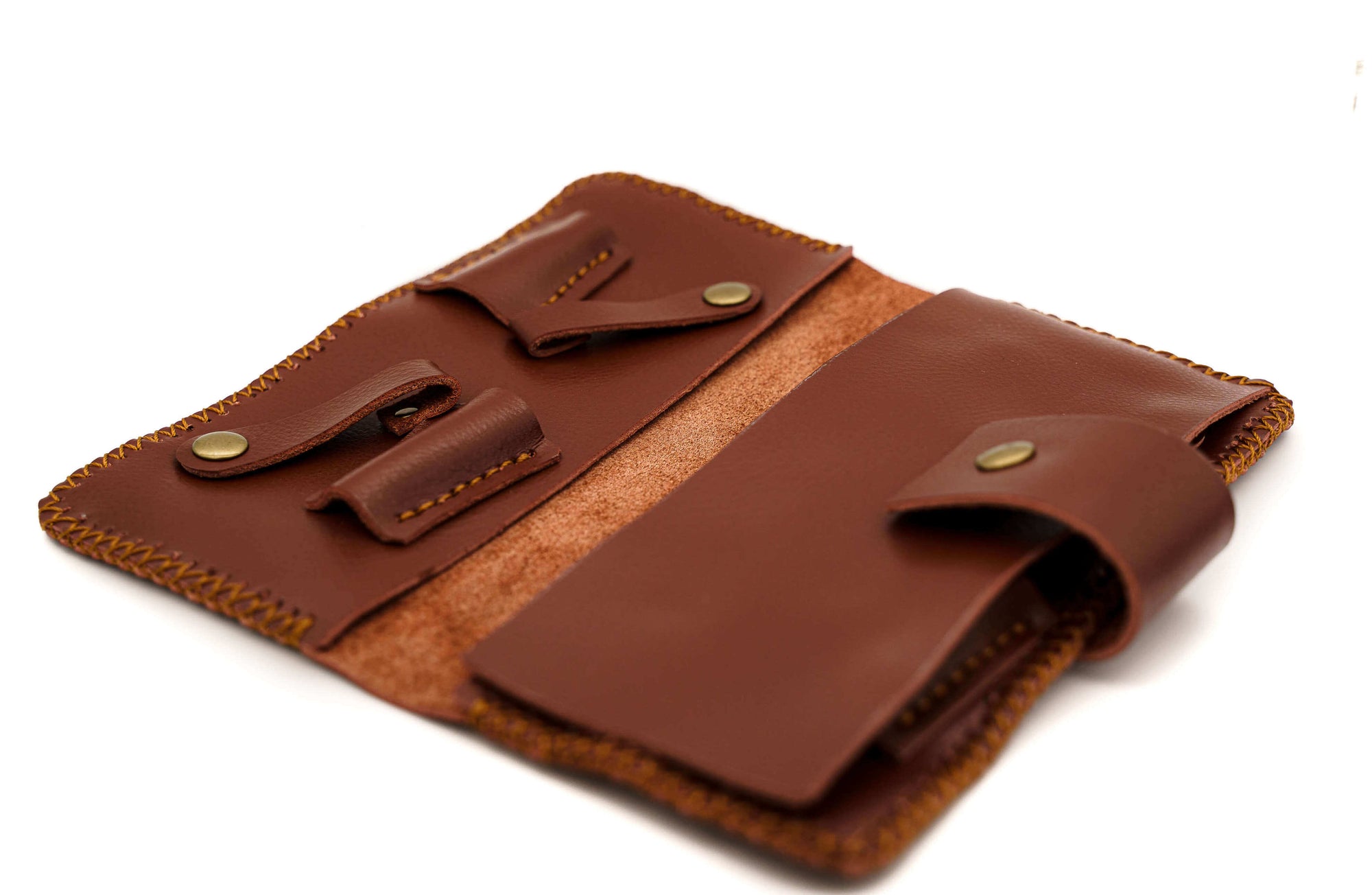 Tan leather 4pc cases side angle open