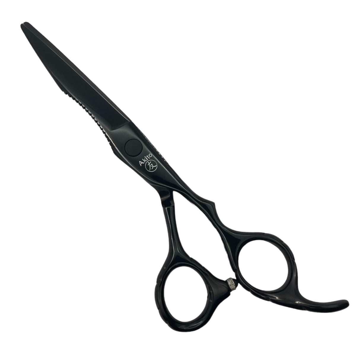 X-5 black barber scissors on side 